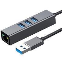 Adapteris HUB 3.0 , 3 USB 3.0 prievadai + Ethernet RJ45 Gigabit 1000MB, skirtas Windows, MacOs, Linux