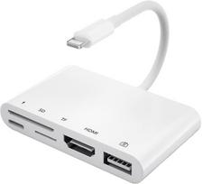Atminties kortelė "iPhone" HDMI adapteris, SD / TF kortelių skaitytuvo adapteris, USB OTG adapteris su įkrovimo prievadu, 1080P skaitmeninis li
