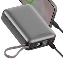 Atsarginis maitinimo šaltinis ("Power Bank") Išorinė baterija - SWISSTEN - 20000mAh - 45W - Integruotas USB-C laidas - Sidabrinė