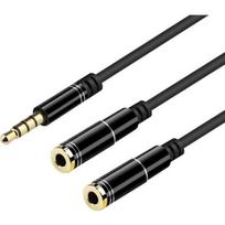 Splitteris Audio Double Jack - Suderinamas su išmaniaisiais telefonais, iPhone, PS4, Nintendo - 35 cm - Juodas - 2 ausinės