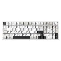 Aula F99 PRO 96% mechaninė žaidimų klaviatūra, T5.0/USB-C/2.4GHz belaidė, sukamoji rankenėlė, RGB foninis apšvietimas balta-pilka