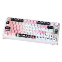 S75 PRO Belaidė mechaninė klaviatūra su TFT ekranu ir reguliavimo ratuku, su mielos tematikos klavišų dangteliais („Sassy Cat“ + „Serene White“)