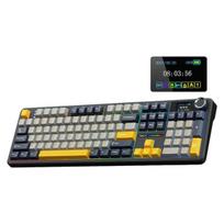 AULA F108 PRO - belaidė mechaninė klaviatūra su ekranu ir rankenėle, viso dydžio trijų režimų klaviatūra, juoda/pilka/geltona