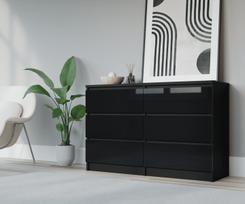Komoda 3xEliving DEMI su 6 stalčiais, 120 cm, spalva: Juodas/juodas blizgesys