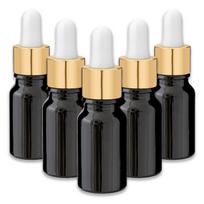Juodas 10 ml stiklinis buteliukas su auksine pipete, 5 vnt. rinkinys