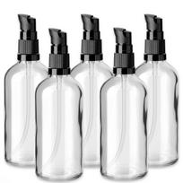 100 ml skaidrus stiklinis buteliukas su juodu pumpuriu ir dangteliu (5 vnt.)