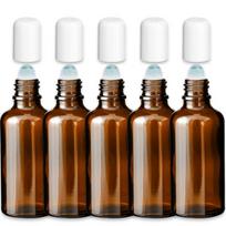 Rudas 50 ml stiklinis roll-on butelis su baltu kamščiu, 5 vnt. rinkinys