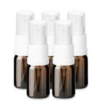 5 ml rudas stiklinis buteliukas su baltu purkštuku ir dangteliu, 5 vnt. rinkinys