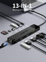 Lemorele 4K USB-C centruoklis – Dvi HDMI, VGA, Gigabit Ethernet, SD kortelių skaitytuvas - 13-ių 1 USB3.0