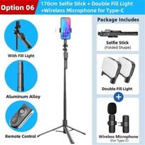 Asmenukių lazda ("Selfie sticks") FANGTUOSI 1750mm Belaidis Selfie Laikiklis Stovas su LED Šviesa išmaniesiems telefonams - Stilius 06