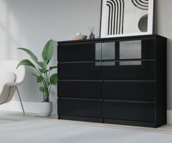 Komoda 3xEliving DEMI su 8 stalčiais, 120 cm, spalva: Juodas
