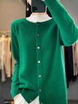 100% merino vilnos megztinis pavasariui ir rudeniui naujas kašmyro megztinis moteriškas O formos kaklo megztinis šiltas megztas apatinis marškinių viršus green