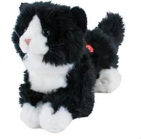 Uni-toys Minkštas žaislas katinas miauksiantis su balsu gulintis juodas / baltas 23 cm pliušinis žaislas