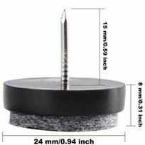 50 vnt prikalami kėdžių pagalvėlės 24mm juodo veltinio kėdžių pagalvėlės, skirtos apsaugoti baldų kojas