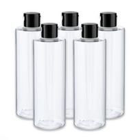 250 ml bespalvis PET butelis su juodu flip-top dangteliu, 5 vnt.