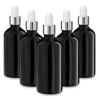 Juodas 100 ml stiklinis butelis su sidabrine aliuminio pipete, 5 vnt. rinkinys
