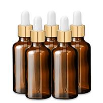Rudas 50 ml stiklinis butelis su aukso aliuminio pipete, 5 vnt. rinkinys