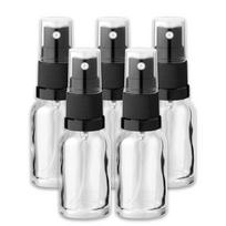 Bespalvis stiklinis purškiamas buteliukas 15 ml, juodas purkštukas, 5 vnt. rinkinys