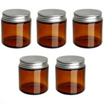 Rudi stikliniai indeliai 120 ml su sidabriniu aliuminio dangteliu, 5 vnt. rinkinys