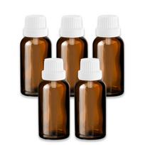 Rudas 30 ml stiklinis butelis su lašintuvu ir baltu dangteliu, 5 vnt. rinkinys