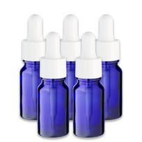 Mėlynas stiklinis buteliukas 10 ml su balta pipete, 5 vnt. rinkinys
