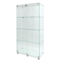 Stiklinė vitrina su LED apšvietimu, balta, 4 aukštų, su dviem stiklinėmis durimis, 164 x 80 x 36 cm