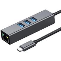 Adapteris HUB 3.0 , 3 prievadai, USB-C į USB 3.0 + Ethernet RJ45 Gigabit 1000MB, skirtas Windows, MacOs, Linux