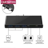 Atminties kortelė "Cartaton" kelių USB prievadų šakotuvas 3,5 mm garso lizdo kortelių skaitytuvas USB šakotuvas 3.0, skirtas "Surface"