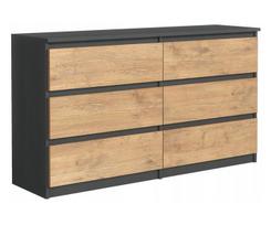 Komoda 3xEliving DEMI su 6 stalčiais, 120 cm, spalva: Antracitas/lanceto ąžuolas