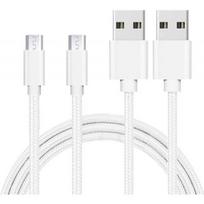 Lot 2 kabeliai Samsung Galaxy A10, A6-A7-J6 2018, A3-A5-J7-J5-J3 2016-2017, S7 - Micro USB nailono pintas sidabrinis baltas [Phonillico®