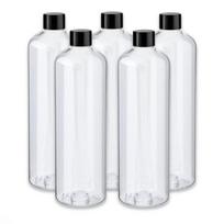 500 ml skaidri PET plastikinė butelė su juodu sraigtiniu dangteliu, 5 vnt. rinkinys