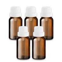 Rudas 15 ml stiklinis buteliukas su lašintuvu ir baltu dangteliu, 5 vnt. rinkinys