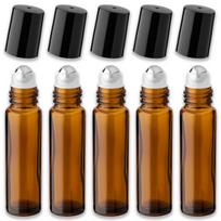 RUDAS STIKLINIS BUTELIS 10 ML ROLL-ON SU JUODU KAPELIU [3] 5 VIENETŲ RINKINYS