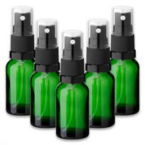 Žalia 15 ml stiklinė butelėlė su juodu atomizatoriumi, 5 vnt. rinkinys