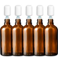 Rudas 100 ml stiklinis roll-on butelis su baltu dangteliu, 5 vnt. rinkinys