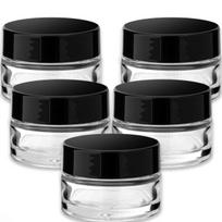 Stiklinis indelis 20 ml skaidrus su juodu dangteliu ir baltu skirstykliu, 5 vnt. rinkinys