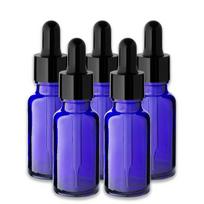 Mėlynas stiklinis buteliukas 20 ml su juoda pipete, 5 vnt. rinkinys