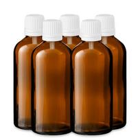 Rudas 100 ml stiklinis buteliukas su lašintuvu ir baltu kamščiu, 5 vnt. rinkinys