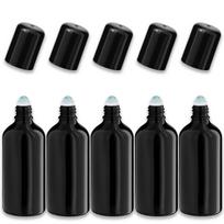 Juodas 100 ml stiklinis roll-on butelis su rutuliuku ir dangteliu, 5 vnt. rinkinys