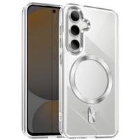 Coque MagSafe - Samsung Galaxy S24/S25 - Sidabrinis Stiklo Nugarėlė - Anti-geltimas - Iškeltos Krašto dalys