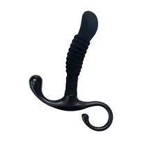 OptiMALE Ribbed Silicone Prostate Massager Black 11.4cm Ergonomic Grip