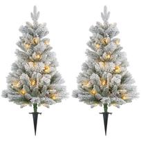 Kalėdinė eglutė su LED apšvietimu ir dirbtiniu sniegu, žalia/balta, 107 cm, 2 vnt.