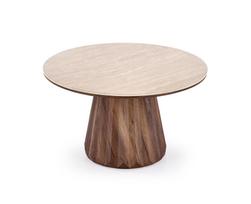 Kavos staliukas Diavola, riešuto sp./travertine sp., 80 cm x 80 cm x 47 cm