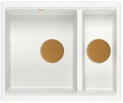 Virtuvinė plautuvė Quadron Logan 150, granitas, 56 cm x 46 cm x 22 cm, balta sp./vario sp.