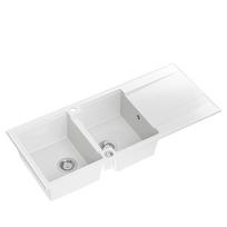 Virtuvinė plautuvė Quadron Evan 121, granitas, 116 cm x 50 cm x 21.5 cm, balta sp./nerūdijančiojo plieno sp.