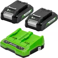 Greenworks akumuliatorių ir dviejų lizdų įkroviklio rinkinys 24 V 2 Ah GSK24B2X