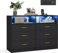 VASAGLE komoda su LED apšvietimu ir maitinimo lizdais, 6 stalčių, 40 × 119 × 81,2 cm, LTS316BC01