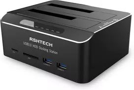 RSHTECH dviejų diskų SATA HDD ir SSD dokavimo stotelė USB 3.0 su klonavimu DE-RSH-DS02