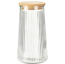 Stiklinis birių produktų indas su bambukiniu dangteliu, baltos sp., 1400 ml