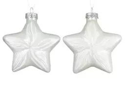 Stiklinių kalėdinių eglės žaisliukų rinkinys STAR, baltos sp., 4 x 10 x 10 cm, 2 vnt